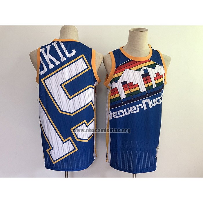 Camiseta Denver Nuggets Nikola Jokic NO 15 Mitchell & Ness Big Face Azul